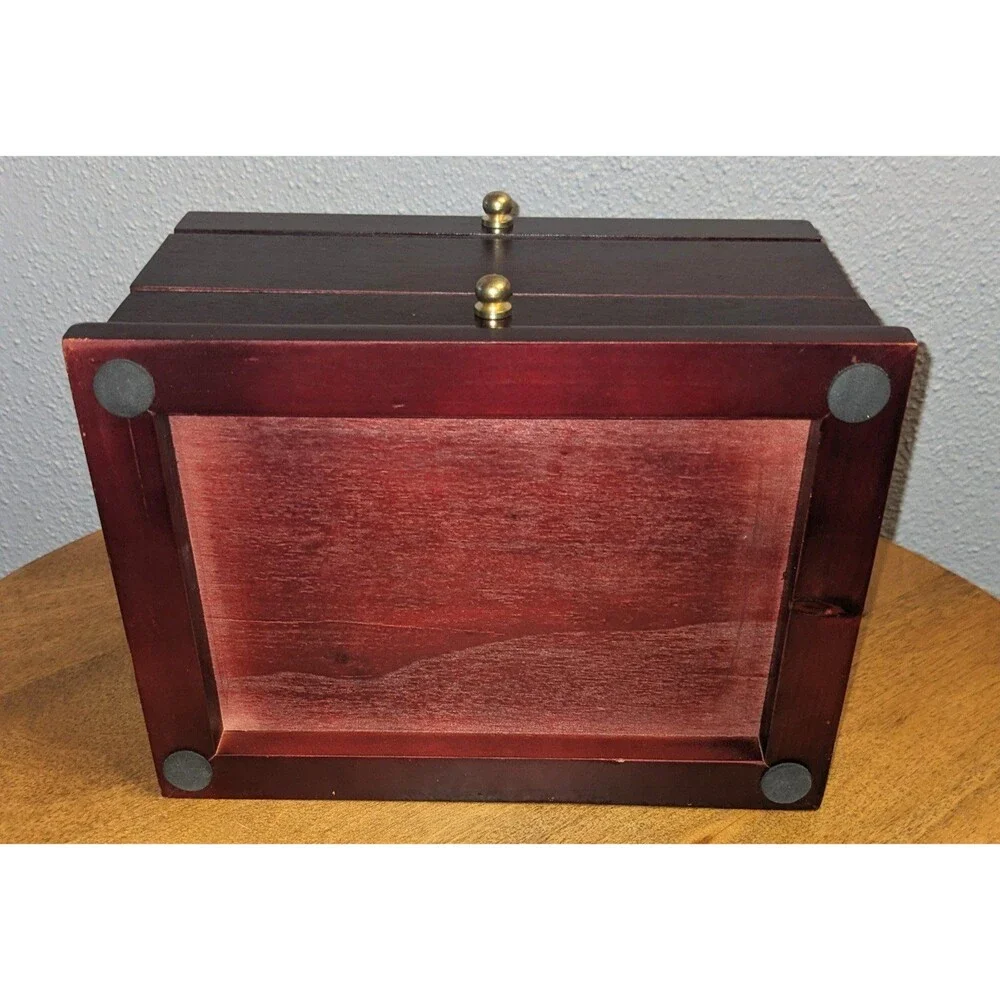 Wooden Jewelry Box Hinged Mirror Velvet Lined 2 Compartments Pull Out Drawer